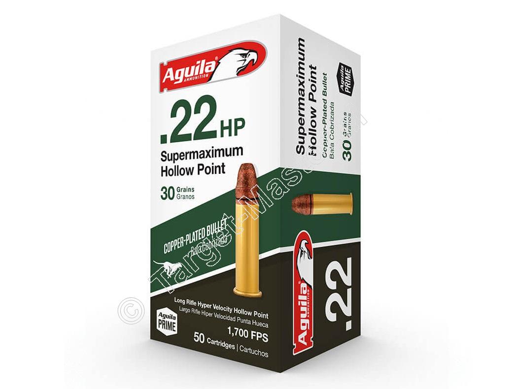 Aguila Supermaximum Ammunition .22 Long Rifle 30 grain Copper Plated Hollow Point box of 500